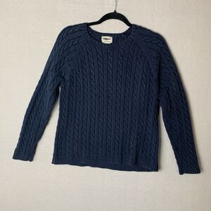 L L Bean Sweater Woman L Blue Chunky Cable Knit Fisherman Quiet Luxury Y2K VTG